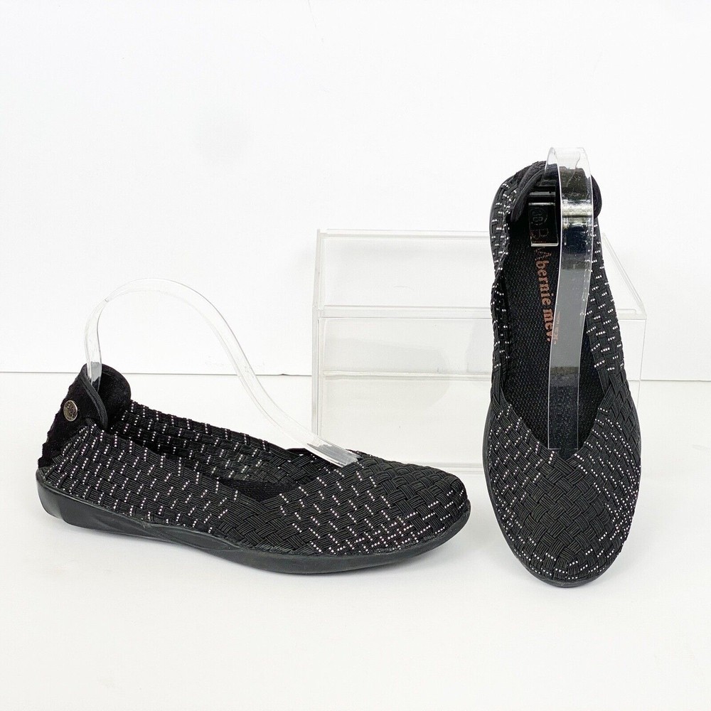 Bernie Mev Catwalk Women's Black Silver Braided BM Casual Flat Shoe Size 38 US 7